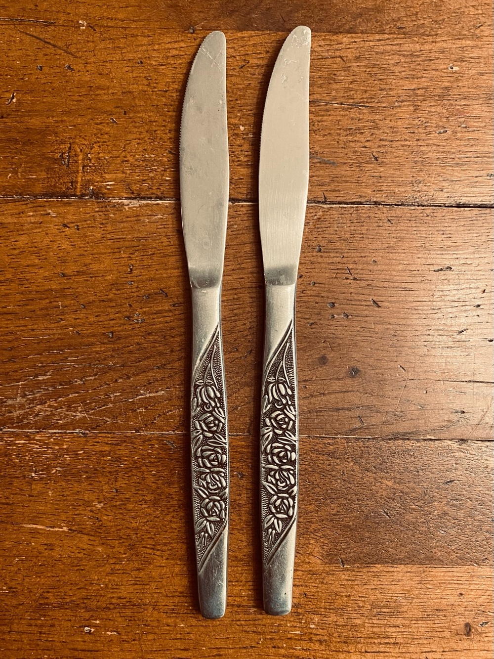 VTG Nasco Stainless Steel Dinner Knives Rose Vine MCM Japan